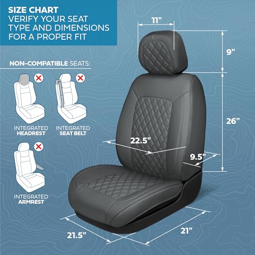 Curated Ashen Napa Leather Seat Covers for Cars & SUVs (Gray (Ashen) – Set / Full Set)