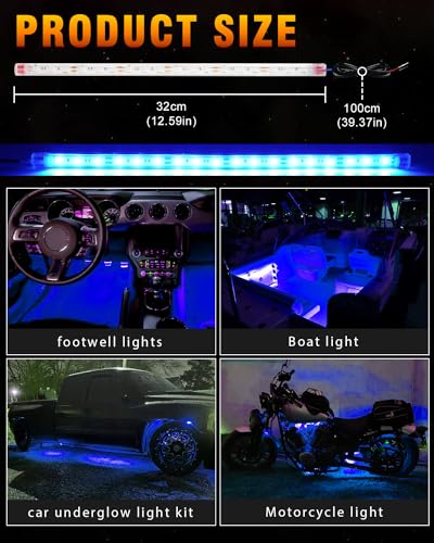 12V LED Strip Lights Blue 32CM Waterproof for Car Boat Motorcycle Pack of 6 (Blue)