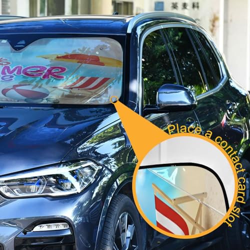 Car Windshield Sun Shade Funny Tropical Summer Beach Foldable Car Front Windshield Sunshade Blocks UV Rays Sun Visor Sun Heat Protection for Car Truck SUV to Keep Your Vehicle Cool (Small / Summer Beach)