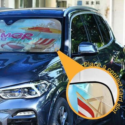 Car Windshield Sun Shade Funny Tropical Summer Beach Foldable Car Front Windshield Sunshade Blocks UV Rays Sun Visor Sun Heat Protection for Car Truck SUV to Keep Your Vehicle Cool (Small / Summer Beach)