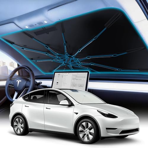 Upgrade Tesla Model Y & 3 Accessories Windshield Sun Shade Umbrella (Large (61"L x 35"W) For Model 3/Y)