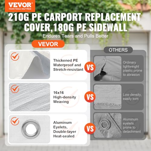Carport Replacement Canopy Top Cover + Sidewall 10 x 20 ft (White / 10x20ft)
