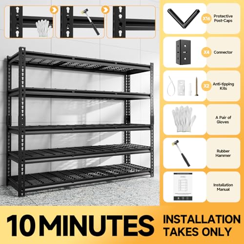 5 Tier 60" W X 20" D X 72" H Storage Shelves 3000LBS Metal Garage Shelving Adjustable Storage Shelf Metal Racks with Shelves Heavy Duty Shelving Units and Storage Utility Shelf