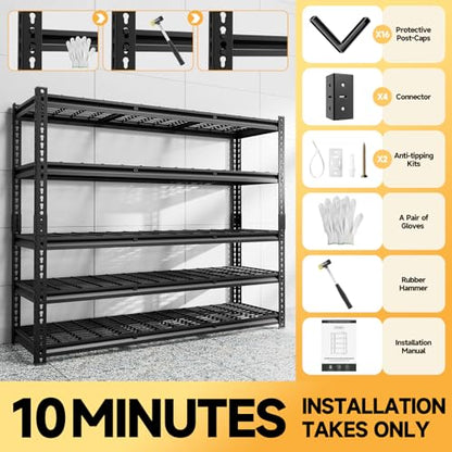 5 Tier 60" W X 20" D X 72" H Storage Shelves 3000LBS Metal Garage Shelving Adjustable Storage Shelf Metal Racks with Shelves Heavy Duty Shelving Units and Storage Utility Shelf