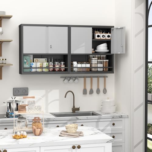 31" H Metal Garage Storage Cabinets with Doors and Shelves (31"H / Black & Grey)