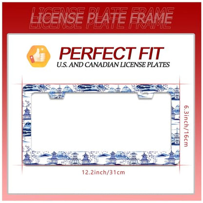 Blue White Porcelain Pattern License Plate Frame Chinoiserie License Plate Frames Funny for Car Decorative Parts Stainless Stee License Plate for Standard Us Canada 12x6 Inch (Blue White Porcelain Pattern)