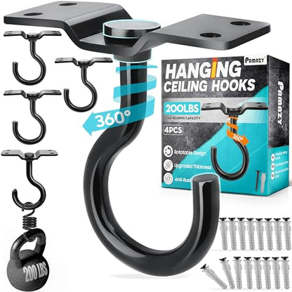 4Pcs 200LB Rotatable Ceiling Hook Wall Mount Metal Hanger for Hanging Plant (4PCS)