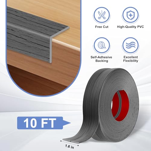 Wall Corner Protector Moulding Trim Peel and Stick (Deep Gray Wood / 1.6 In x 10 Ft)