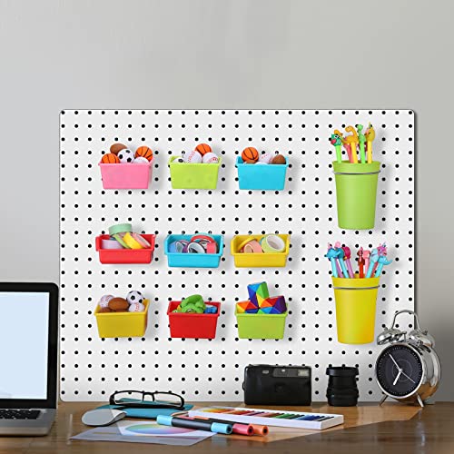 20 Pcs Pegboard Bins and Cups Accessories with Hooks (Mixed Color)