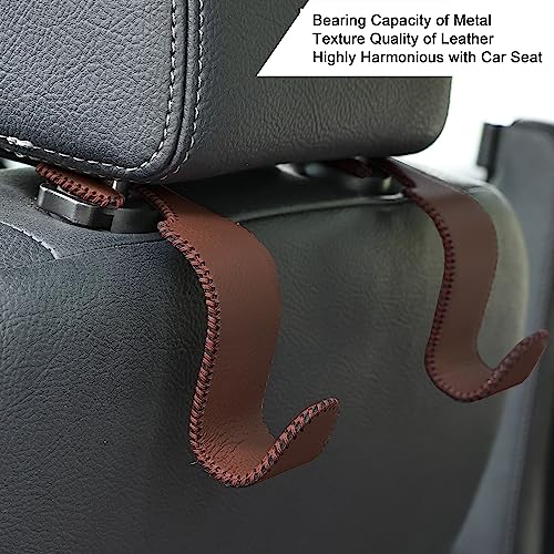 4 Pack Car Headrest Hooks Holds 55lbs Seat Storage Organizer for Bags (Leather Brown)