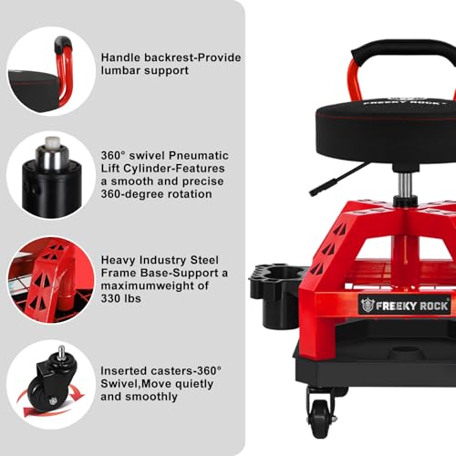 Rolling Shop Stool with Wheels (Red)