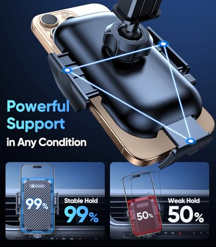 2026 Ultimate Sturdy Car Phone Holder [Upgraded 95+LBS Strongest Suction] Universal Long Arm Cellphone Mount for Car Dashboard Windshield Vent Truck Boat for iPhone 17 16 Pro Max & Android (Classic Black)