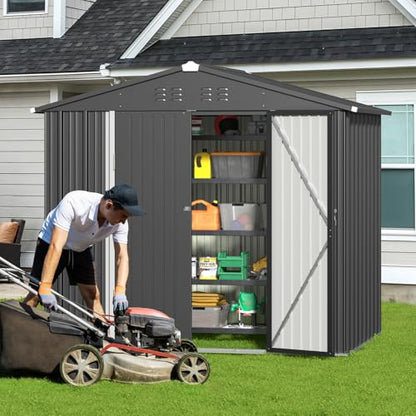 8x6 FT Outdoor Storage Shed (Dark Gray / 8' x 6' FT/Peaked-roof)