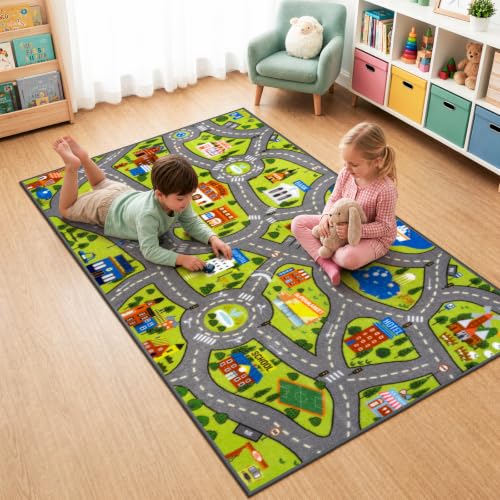 Kids Rug Play Mat (Green City1 / 2'8" x 5')