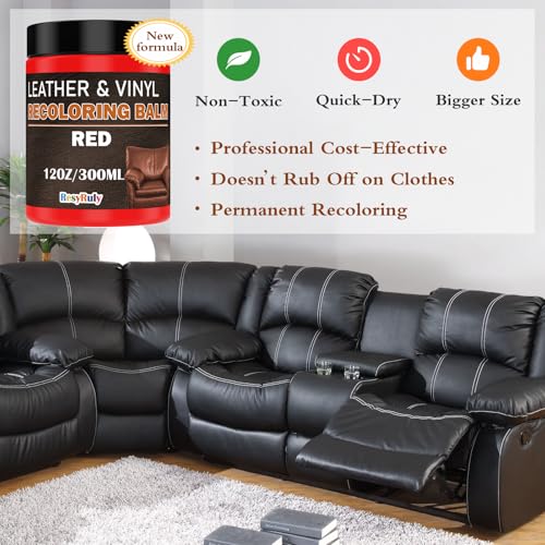 Leather Stains and Dye Liquid Red Recoloring Balm Dashboard Fabric Sneaker Shoes Boots Jacket Bag Purse Vinyl Acrylic Paint Boat Car Seats Wood Furniture Couch Fade Scratches Repair Kit Color Restorer (Red)