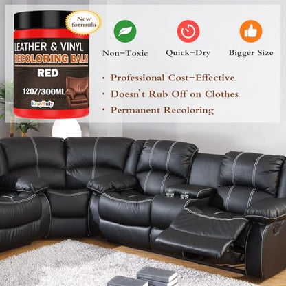 Leather Stains and Dye Liquid Red Recoloring Balm Dashboard Fabric Sneaker Shoes Boots Jacket Bag Purse Vinyl Acrylic Paint Boat Car Seats Wood Furniture Couch Fade Scratches Repair Kit Color Restorer (Red)