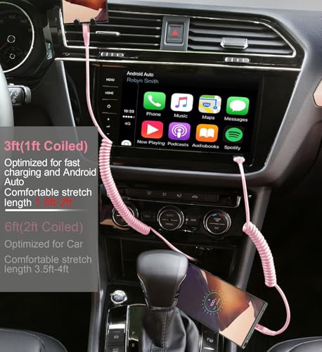 USB A to C Cable Fast Charging 3FT for Car (3FT / Pink)