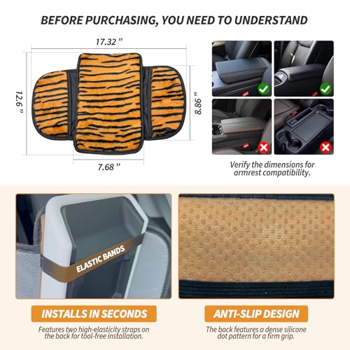 Plush Animal Print Car Center Console Cover with Side Pockets