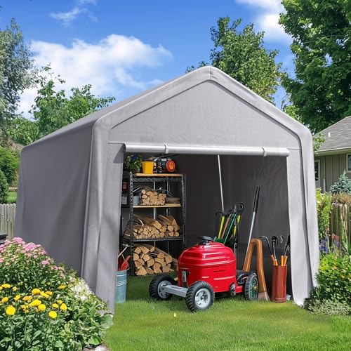 8x12FT Long Storage Shelter Portable Shed with Roll (8'X12' / Silver Gray)