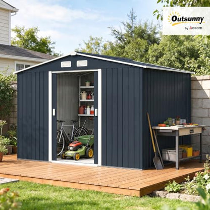 9' x 6' Outdoor Storage Shed Garden Tool Metal Shed Dark Gray (Dark Gray / 9' x 6')