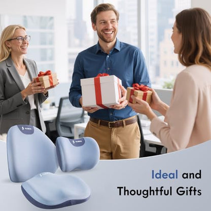 Seat Cushion and Lumbar Support Pillow for Office Chair Car (Blue / 3 Pieces)