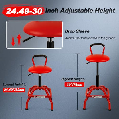 Garage Stool Adjustable Height Swivel Work Mechanic Shop Stool with Backrest (Red)