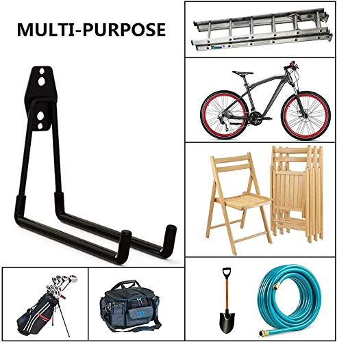 Garage Hooks 4 Pack Wall Mount Storage Hanger with 2 Extension Cord Holder Organizer (Black 4 Pack)