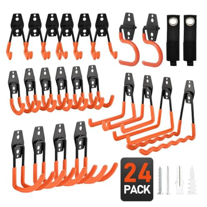 24 Pack Garage Hooks Steel Heavy Duty Garage Storage Hooks Utility Steel Wall Mount Garage Hanger&Organizer for Bikes (Orange-HD-24PC)