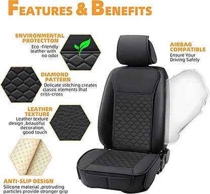 Leather Car Seat Covers Front 2PC Waterproof Universal Fit Black (Black)