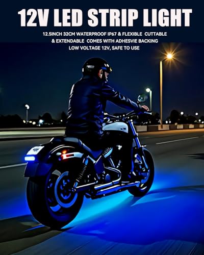 12V Led Light Strip for Car Motorcycle Golf Cart 12.5In Blue 4Pack (Blue Led Strip)
