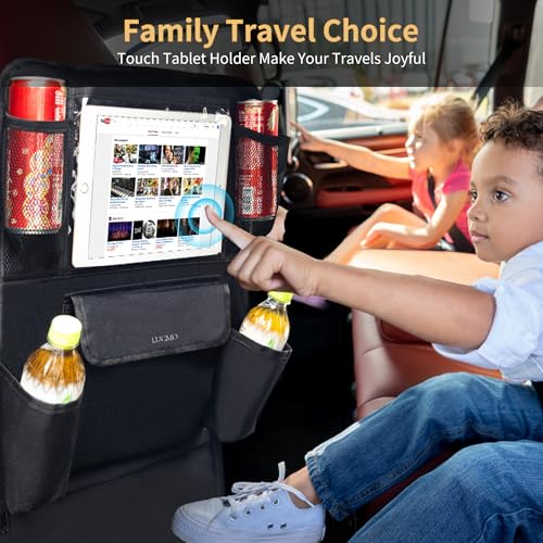 Car Backseat Organizer with Touch Screen Tablet Holder (Black / 1 Pack)