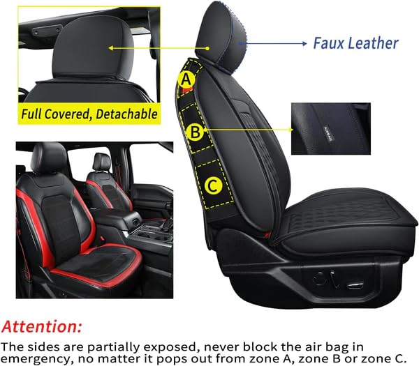 F150 Faux Leather Seat Covers Fit for 2015 ((2015-2026) Full Set / Black&White)