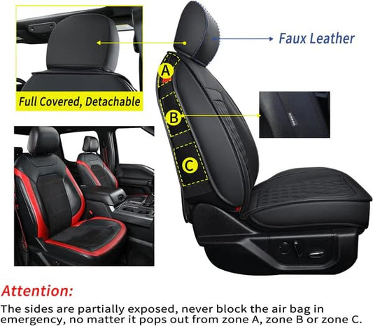 F150 Faux Leather Seat Covers Fit for 2015 ((2015-2026) Full Set / Black&White)