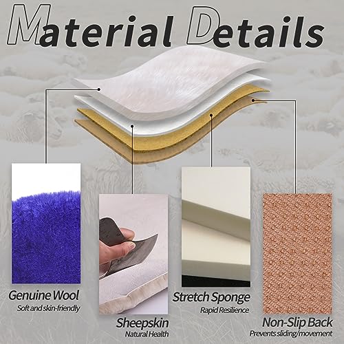 Genuine Sheepskin Car Seat Cushion Seat Covers for Cars Trucks SUV Comfort Seat Protector Pad for Car Driver Seat Car Accessories for Women Office Chair Car Decor (Blue / Front Seat Cushion-1 Pc)