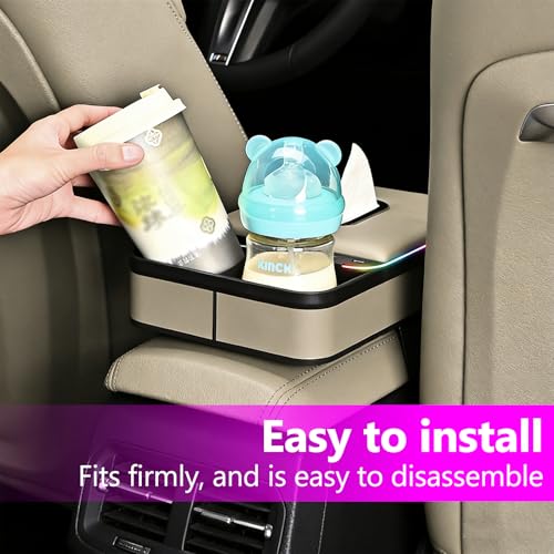 Car Armrest Storage Box with LED Ambient Light (Beige)