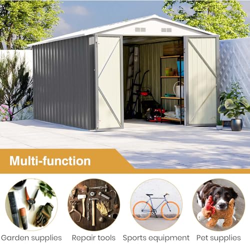 8 x 12 FT Outdoor Storage Shed (Gray / 8x12 FT)