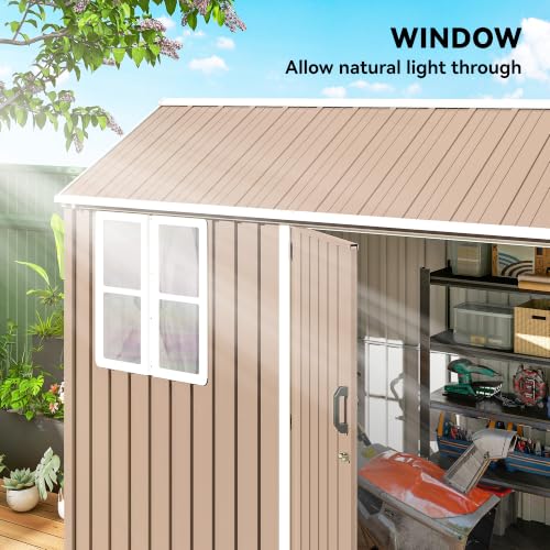 8' x 6' Outdoor Storage Shed Metal Garden Shed Window Brown (8' x 6' / Brown)