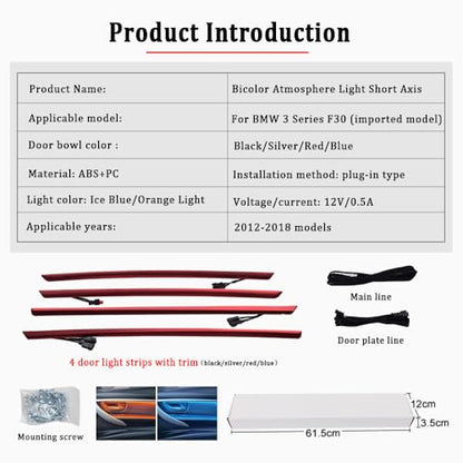 Car Interior Door LED Lighting Ambient Light Trim Strip Accessories with Blue and Orange Colors Atmosphere Lights for BMW 3 Series F30 12 (Black)