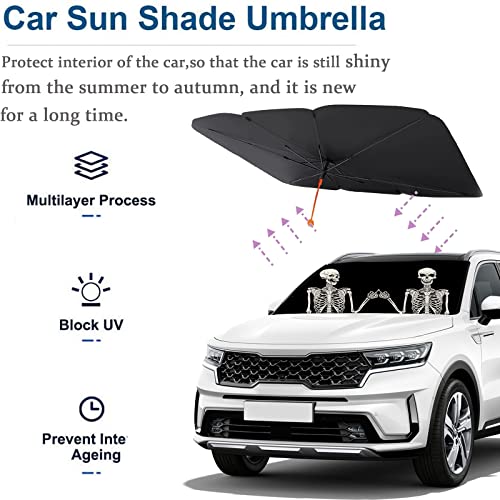 Funny Skull Car Sun Shade Windshield Sunshade Umbrella Foldable (57X31 Inch / Color-SKULL2)