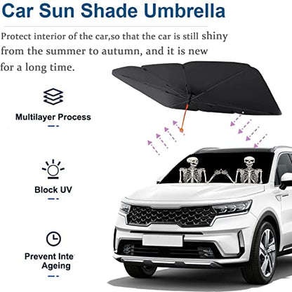 Funny Skull Car Sun Shade Windshield Sunshade Umbrella Foldable (57X31 Inch / Color-SKULL2)