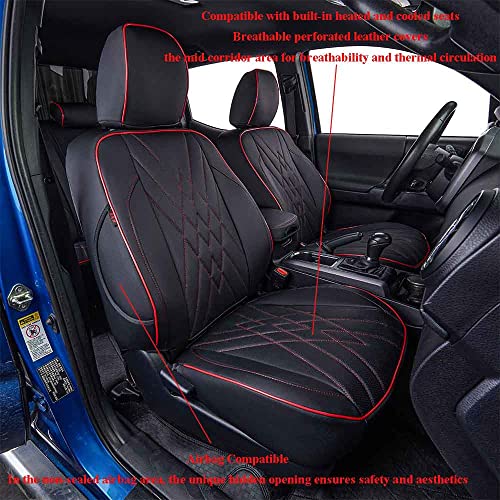 Custom Fit Tacoma Front Car Seat Covers for Toyota Tacoma 2016 2017 2018 2019 2020 2021 2022 2023 Double Cab (Leather (Black with Red Trim) / 2016-2023 Double&Access Cab-Only 1st Row)