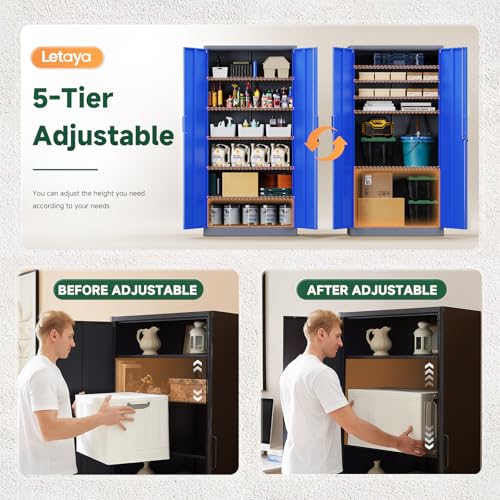 Metal Garage Storage Cabinets with Lock Door and Adjustable Shelves (71 X 32 X 16 In(H X W X D) / Grey Blue)