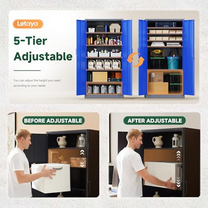 Metal Garage Storage Cabinets with Lock Door and Adjustable Shelves (71 X 32 X 16 In(H X W X D) / Grey Blue)