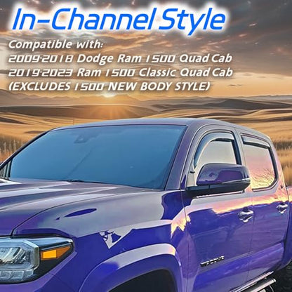 4 PCS in Channel Rain Guards for 2009 (For 09-18 Ram 1500 Quad Cab)