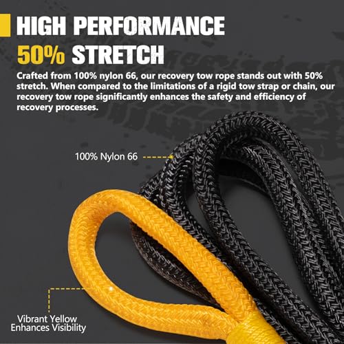 1"×30ft Kinetic Recovery Rope with 2 Soft Shackles Kit (1in×30ft)