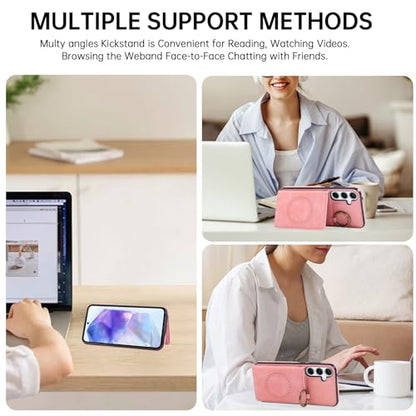 Compatible with Samsung Galaxy S23 FE 5G Wallet Case and Screen Protector Crossbody Shoulder Strap Ring Buckle Stand Card Holder Magnetic Car Mount Phone Cover for S 23 EF S23FE 23S Women Men Pink (Rose Gold / for S23 FE)