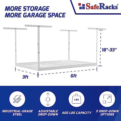 3x6 Overhead Garage Storage Rack (White / 18"-33")