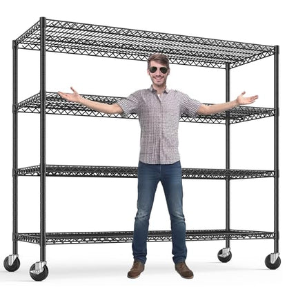 4 Tier Heavy Duty Shelving with Wheels (Black)
