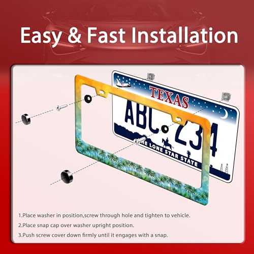 Palm Tree License Plate Frame Stainless Steel Tropical License Holder (Tropical Hawaii Palm Tree)