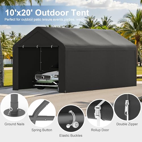 Carport 10x20 Heavy Duty Portable Garage w (Black)